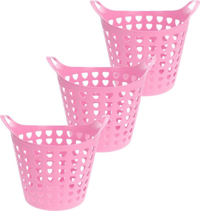 Excellent Houseware Flexibele wasmand 3x roze 26 liter kunststof 40 x 42 cm