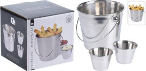 Excellent Houseware Frietbak patat serveeremmer set 3-delig RVS 11 x 11 cm Serveerschalen