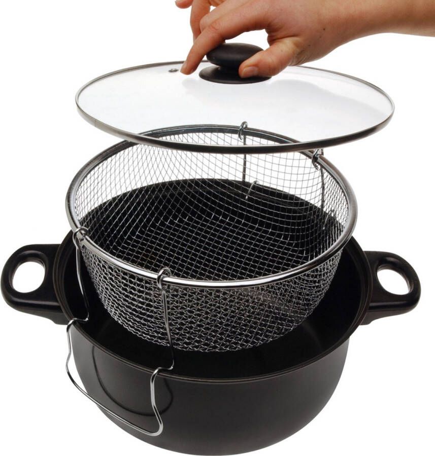 Excellent Houseware Frituurpan friteuse met glazen deksel en mandje 26 cm Frituurpannen