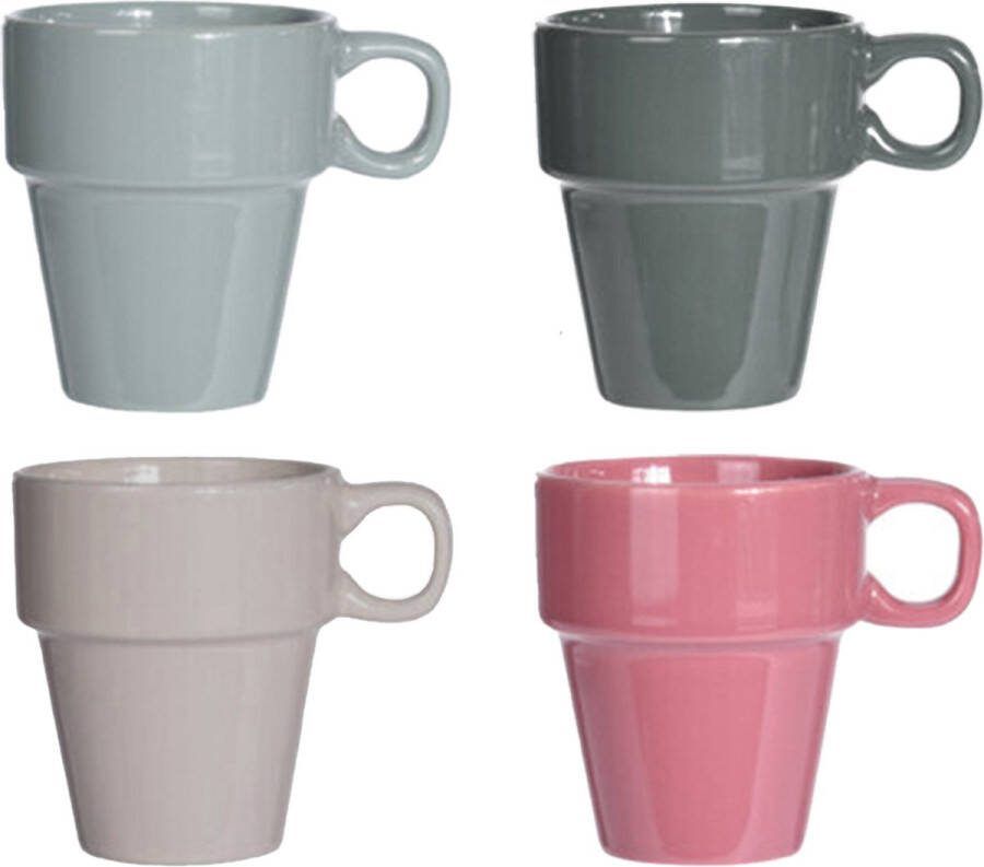 Excellent Houseware Gekleurde bekers koffiekopjes 8-delig aardewerk 180 ml