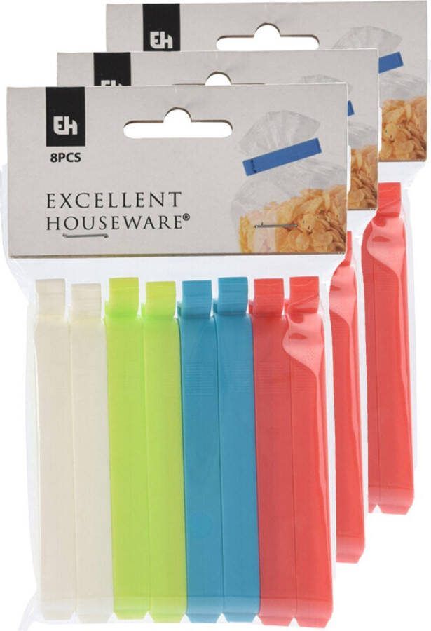 Excellent Houseware Gekleurde keuken afsluitclips vershoudclips 24x stuks 10 cm