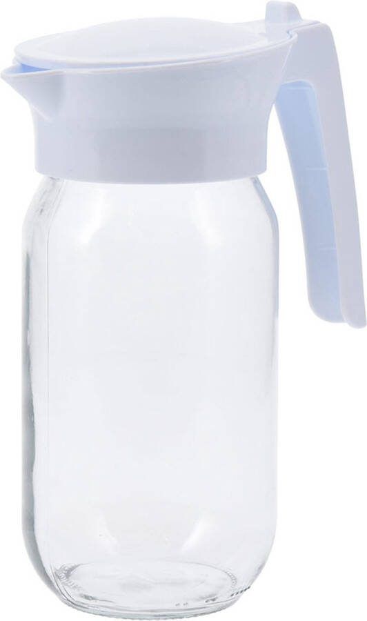 Excellent Houseware Glazen Schenkkan Waterkan met witte deksel 1 0 Liter