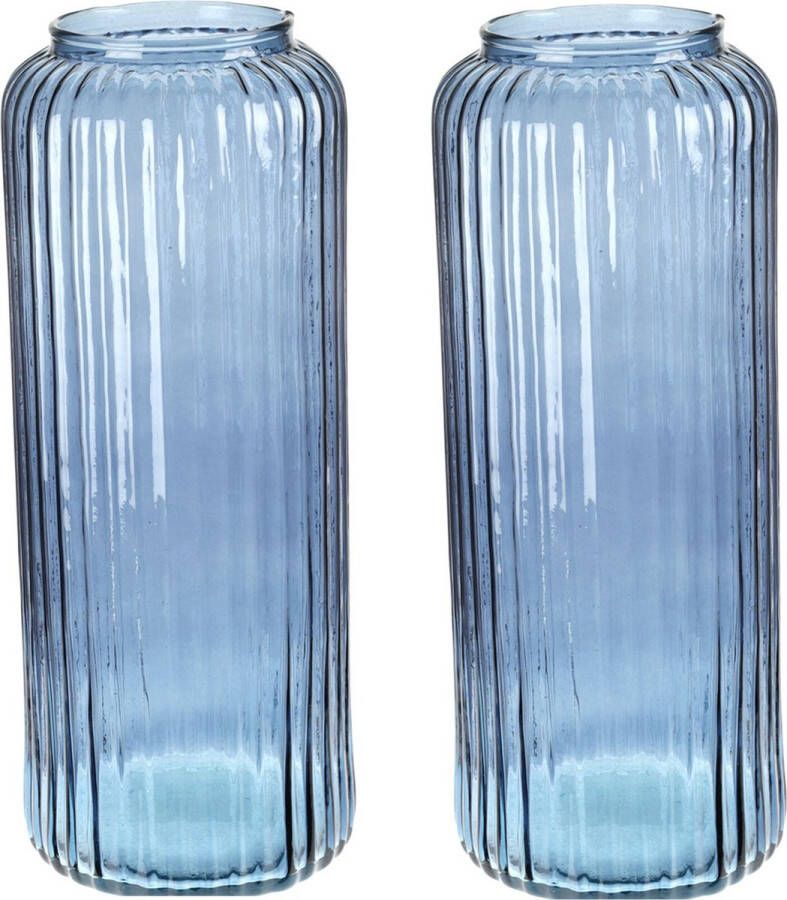 Excellent Houseware Set van 2x glazen vaas bloemen vazen blauw 15 x 37 cm Vazen
