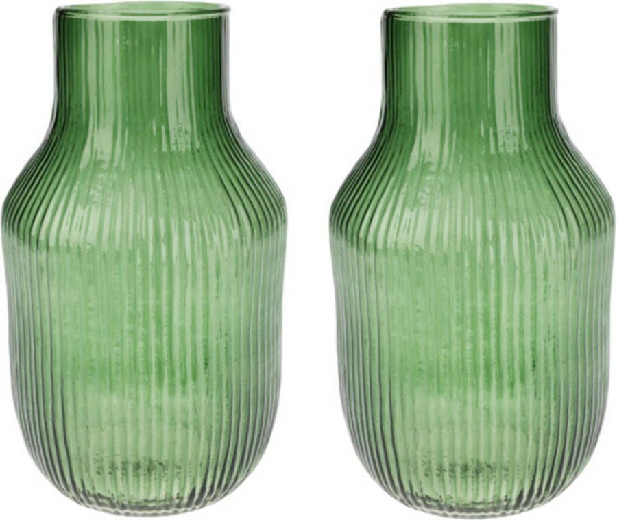 Excellent Houseware Set van 2x glazen vaas bloemen vazen groen 12 x 23 cm Vazen