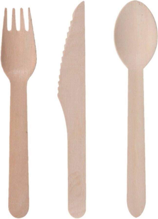 Excellent Houseware Houten wegwerp party bbq bestek sets voor 120x personen messen vorken lepels van 16 cm
