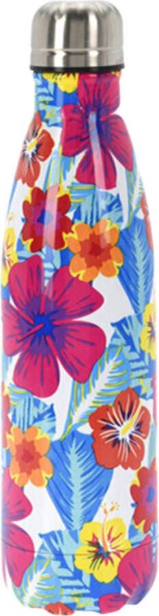 Excellent Houseware Isoleerkan isolatiekan RVS 500 ml gekleurde bloemen print Thermosflessen