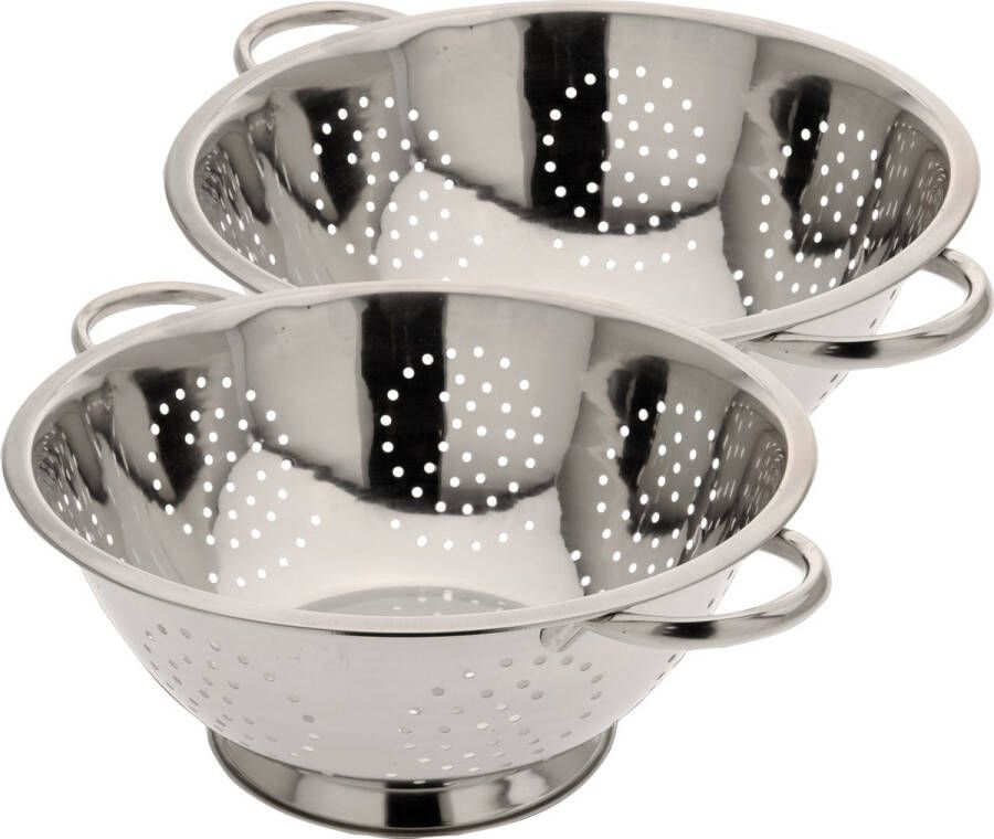 Excellent Houseware keuken vergieten set 2x stuks op voet RVS 24 x 10 en 29 x 13 cm Vergieten