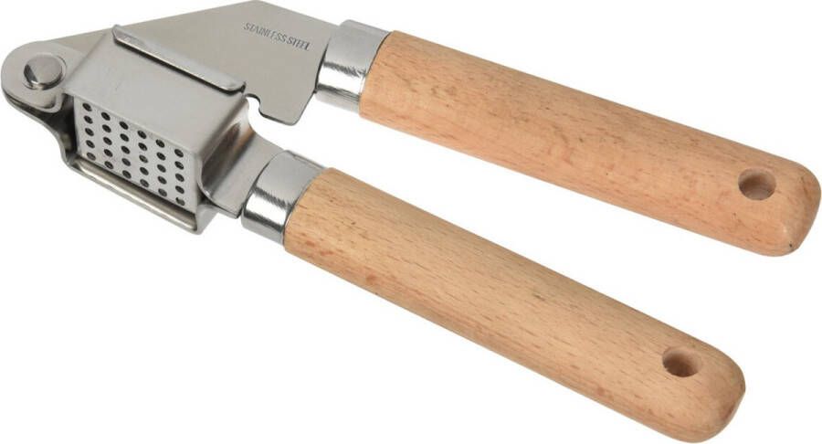 Excellent Houseware Keukengerei knoflookpers RVS steel en houten handvat 16.5 cm Keuken gardes