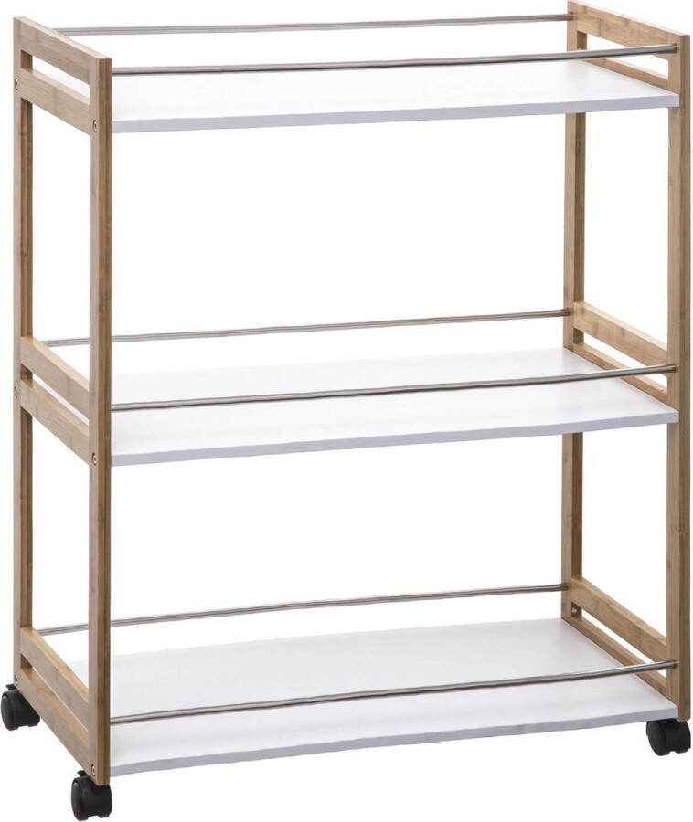 Excellent Houseware Keukentrolley 51x30x80cm bamboe beige en wit