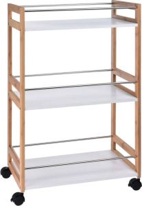 Excellent Houseware Keukentrolley 51x30x80cm bamboe beige en wit