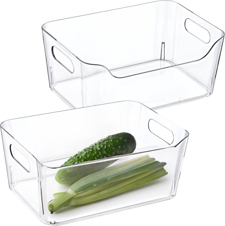 Excellent Houseware Koelkast keuken organizer mand bak 2x transparant kunststof L27 x B19 x H11 cm groente lade 5 liter