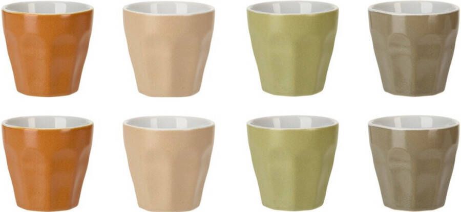 Excellent Houseware Koffie espresso kleine kopjes set van 8x stuks porselein Earth colours 90 ml Koffie- en th