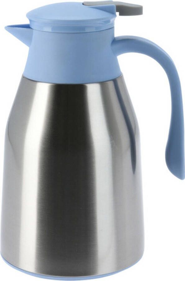 Excellent Houseware Koffiekan thermoskan 1L dubbelwandig kunststof blauw D14 5 x H26 cm