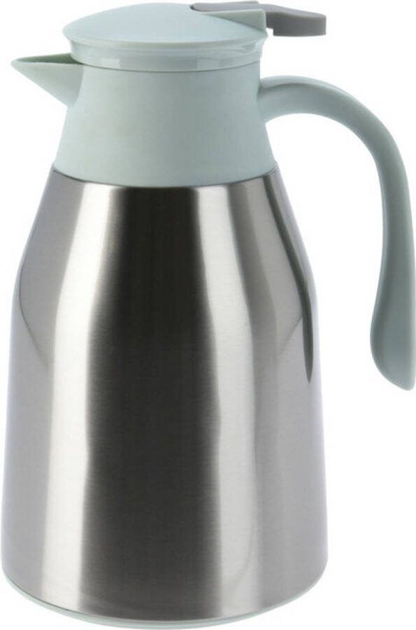 Excellent Houseware Koffiekan thermoskan 1L dubbelwandig kunststof groen D14 5 x H26 cm