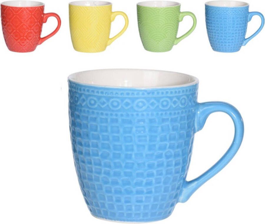 Excellent Houseware Set van 4x stuks luxe gekleurde stoneware bekers koffiekopjes 240 ml Kopjes koffiebekers