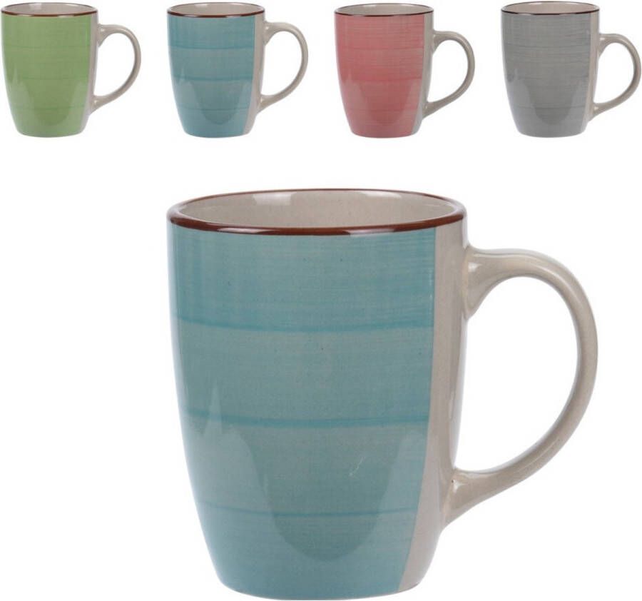 Excellent Houseware Set van 4x stuks luxe gekleurde stoneware bekers koffiekopjes 270 ml Kopjes koffiebekers