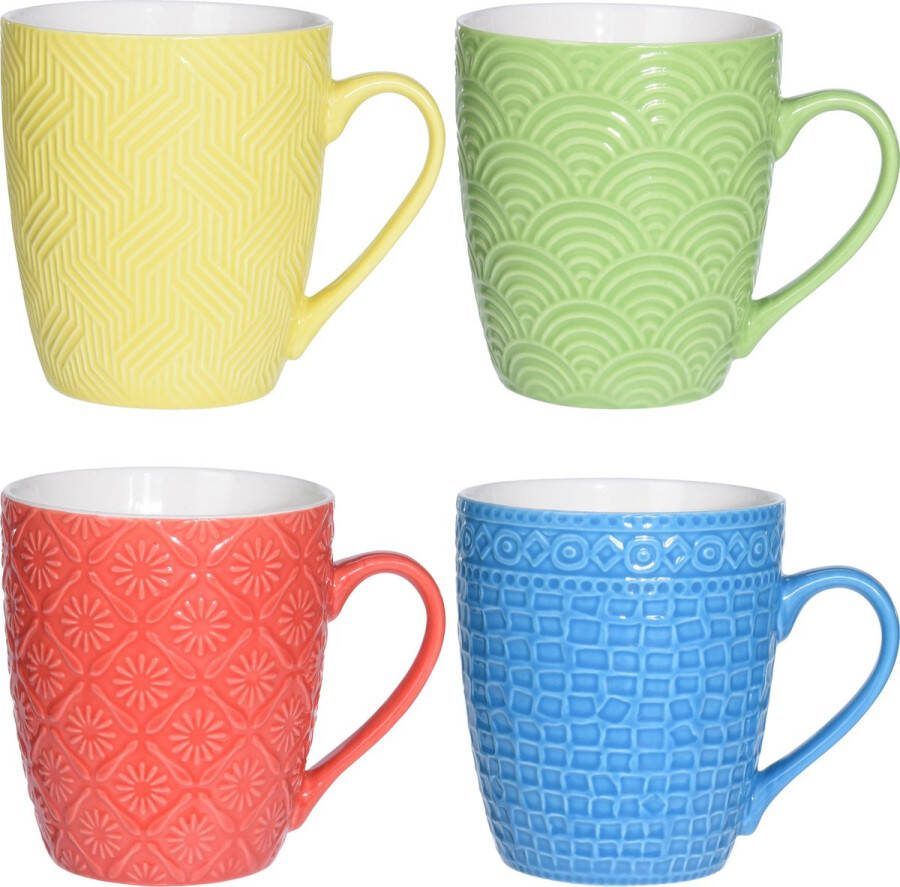 Excellent Houseware koffie thee mokken 12x motief porselein 380 ml