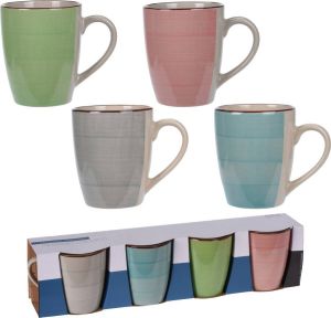 Excellent Houseware koffie thee mokken 8x aardewerk 360 ml multi kleuren