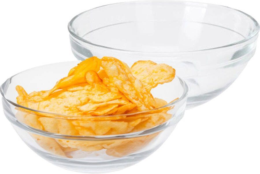 Excellent Houseware Kommetje serveer schaaltje 4x ontbijt hapjes glas streep relief 200 ml snackschaaltjes