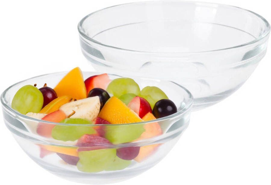 Excellent Houseware Kommetje serveer fruit schaal 2x glas stapelbaar 500 ml 14 x 6 cm snackschaaltjes