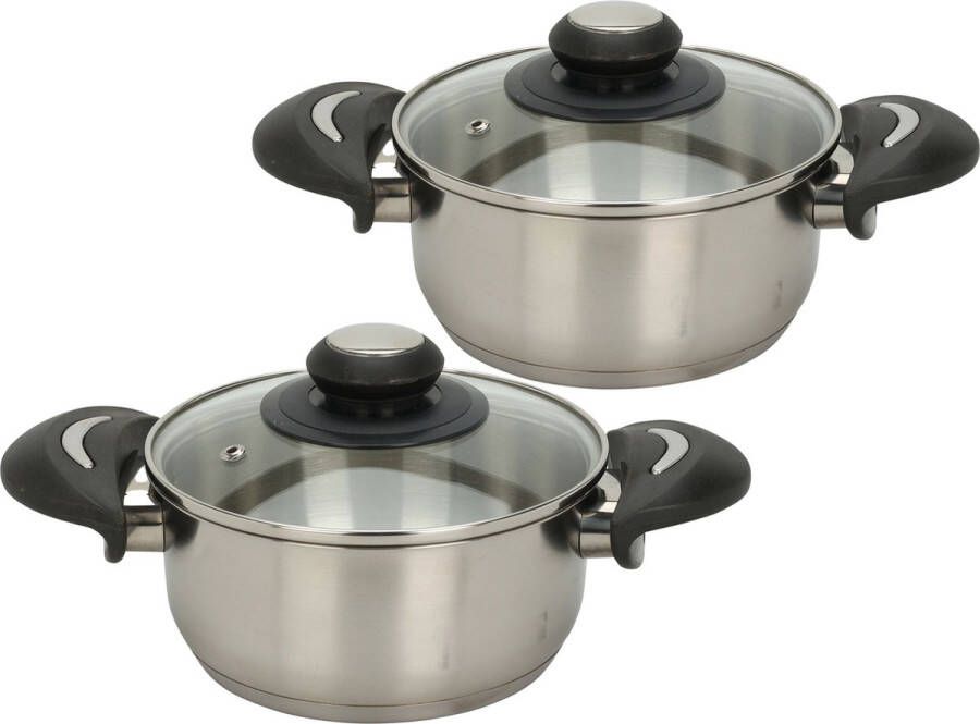 Excellent Houseware Kookpannen set 2x glazen deksel RVS 1.8 en 2.7 liter Kookpannen