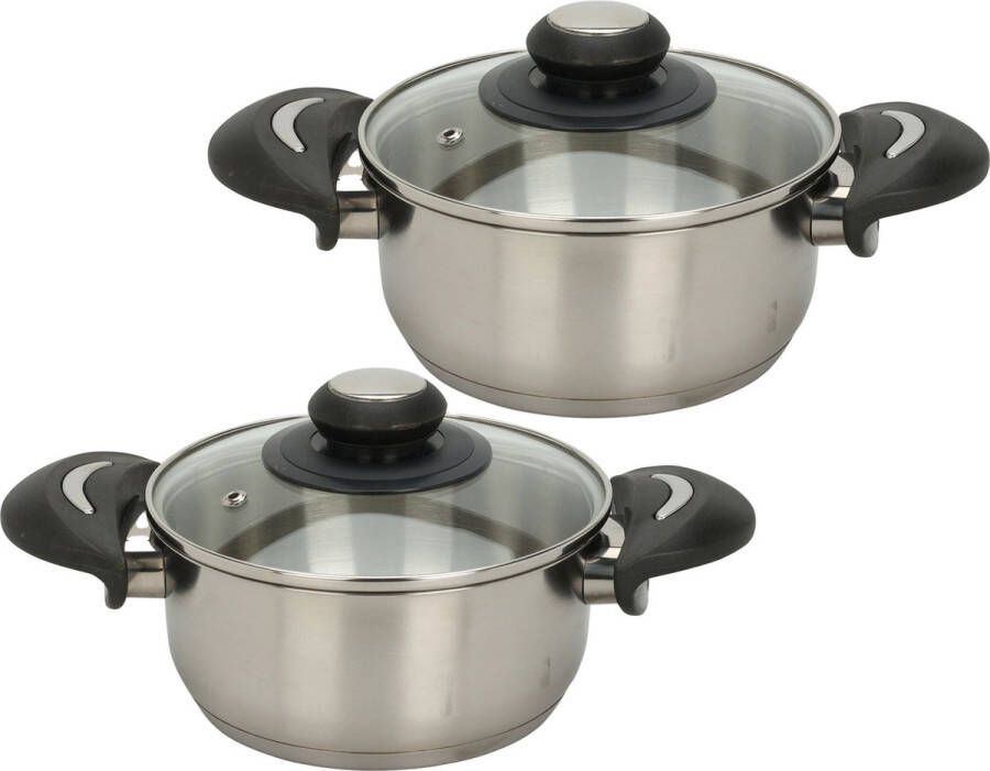 Excellent Houseware Kookpannen set 2x glazen deksel RVS 1.8 en 3.5 liter Kookpannen