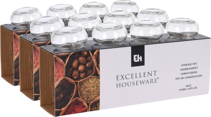 Excellent Houseware Kruidenpotjes voorraadpotjes 12 stuks glas 150 ml Voorraadpot