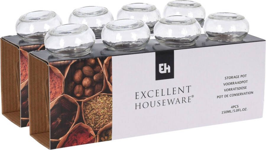 Excellent Houseware Kruidenpotjes voorraadpotjes 8 stuks glas 150 ml Voorraadpot