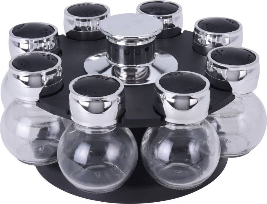 Excellent Houseware Kruidenrek met 8 strooipotjes kunststof glas D6 x H8 cm