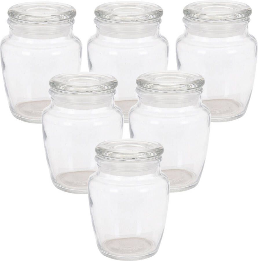 Excellent Houseware Kruidenpotjes voorraadpotjes 6x stuks glas transparant 150 ml Voorraadpot