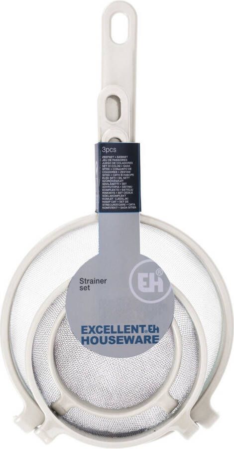 Excellent Houseware Kunststof metalen keuken vergiet zeef set 3-delig met handvat in 3 verschillende formaten wit