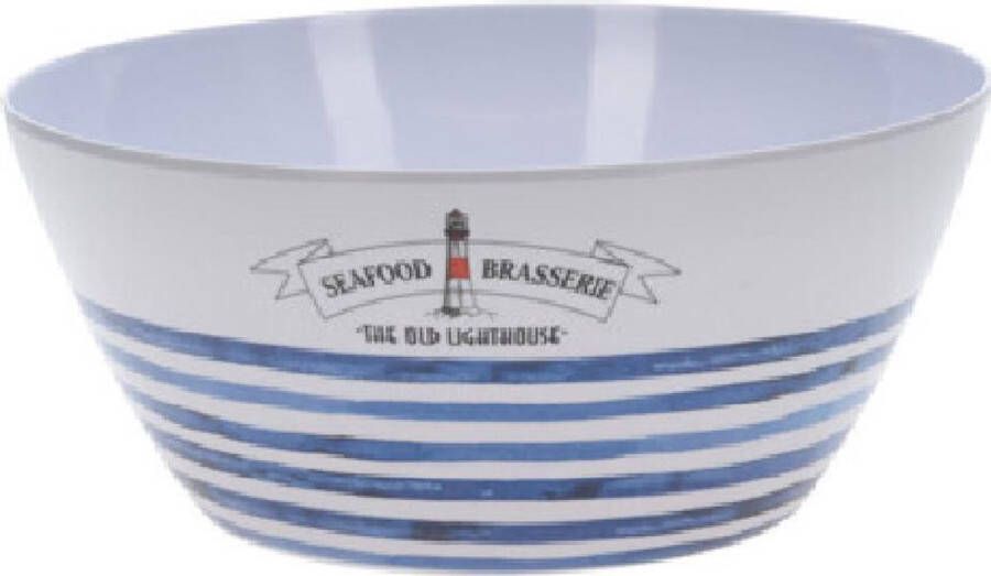 Excellent Houseware La Côte gestreepte saladeschaal blauw wit Ø25 cm 11 cm hoog inhoud 3500 ml: Seafood Brasserie