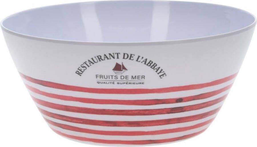 Excellent Houseware La Côte gestreepte saladeschaal rood wit restaurant de l'abbaye Ø25 cm 11 cm hoog inhoud 3500 ml