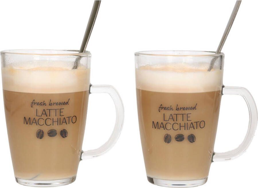 Excellent Houseware Set van 2x latte Macchiato glazen inclusief lepels 300 ml Koffie glazen Cappuccino glazen