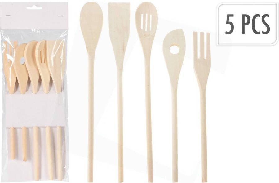 Excellent Houseware Lepel set 5 Delig- Esdoorn Hout
