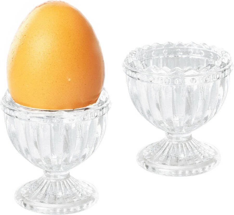 Excellent Houseware luxe eierdopjes 2x stuks transparant gedecoreerd glas 6 cm lunch ontbijt Pasen