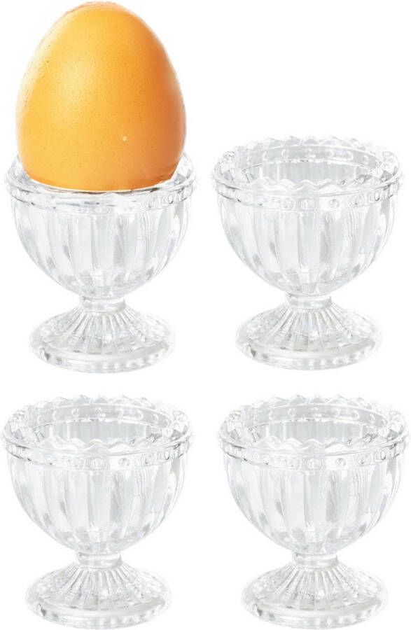 Excellent Houseware luxe eierdopjes 4x stuks transparant gedecoreerd glas 6 cm lunch ontbijt Pasen