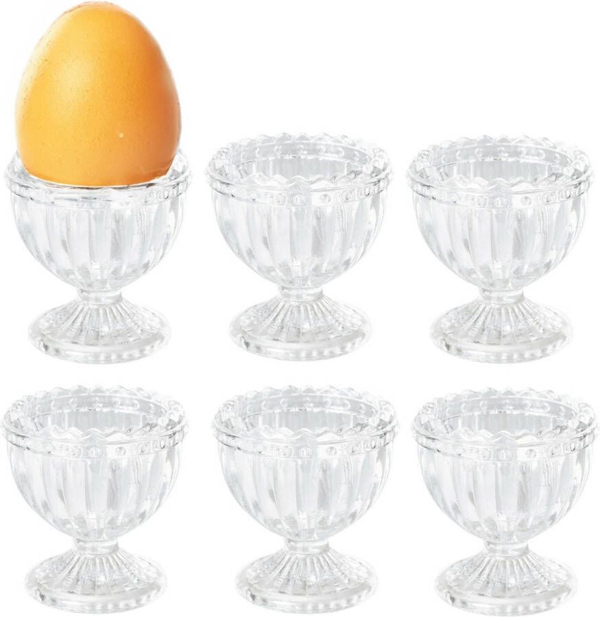 Excellent Houseware luxe eierdopjes 6x stuks transparant gedecoreerd glas 6 cm lunch ontbijt Pasen