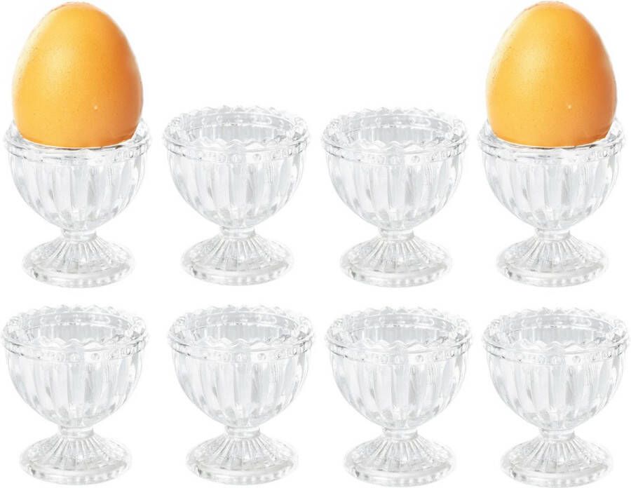 Excellent Houseware luxe eierdopjes 8x stuks transparant gedecoreerd glas 6 cm lunch ontbijt Pasen