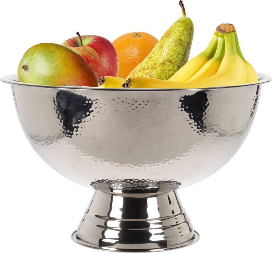 Excellent Houseware Luxe fruitschaal fruitmand op voet RVS zilverkleurig 40 x 24 cm Fruitschalen