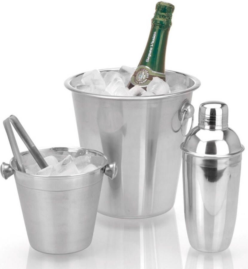 Excellent Houseware Luxe Roestvrijstalen Barset (4-delig) Complete Set met Champagnekoeler IJsemmer Shaker en ijsblokjestang