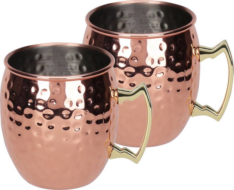 Excellent Houseware Moscow Mule bekers 2x RVS koperkleurig 500 ml cocktailglazen