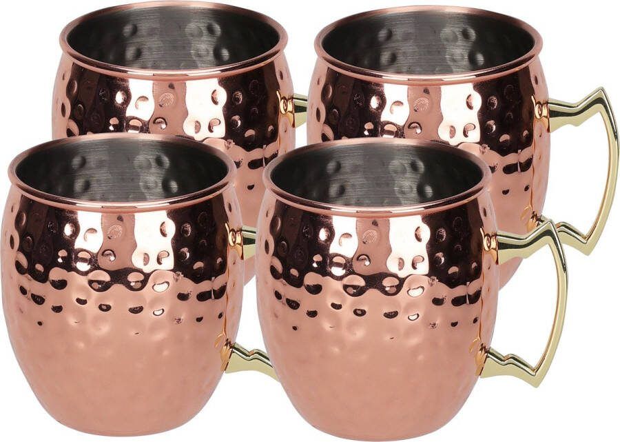 Excellent Houseware Moscow Mule bekers 4x RVS koperkleurig 500 ml cocktailglazen