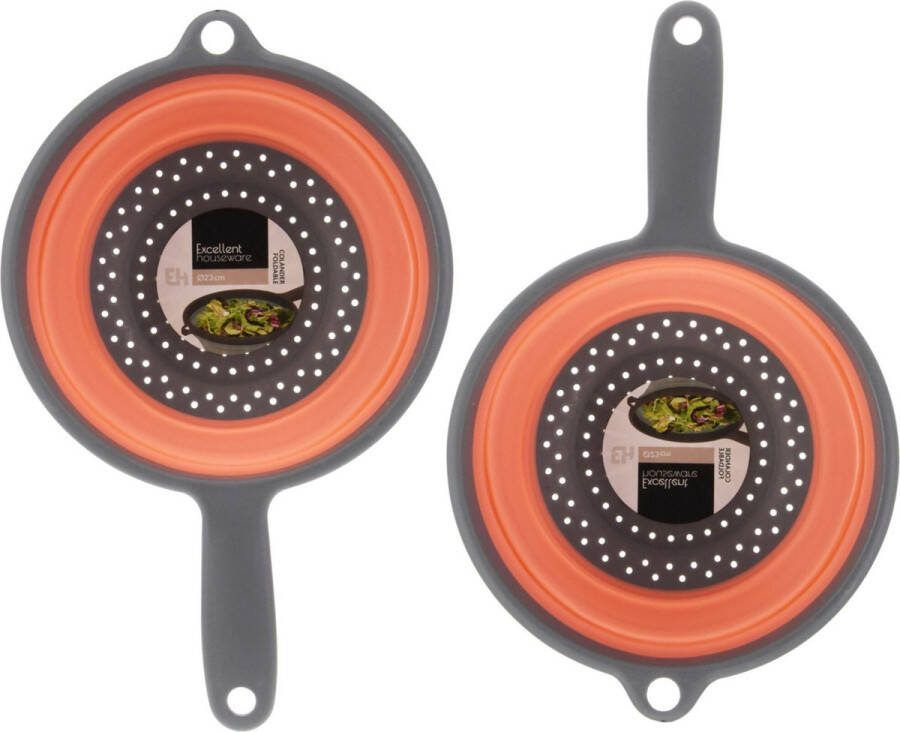 Excellent Houseware opvouwbaar vergiet 2x oranje grijs 23 cm Vergieten