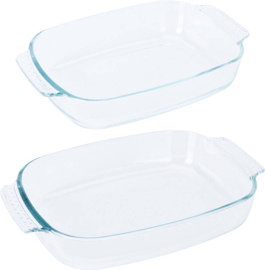 Excellent Houseware Ovenschalen 2-delige set glas ovaal 2 en 2.7 Liter vaatwasser bestendig Ovenschalen