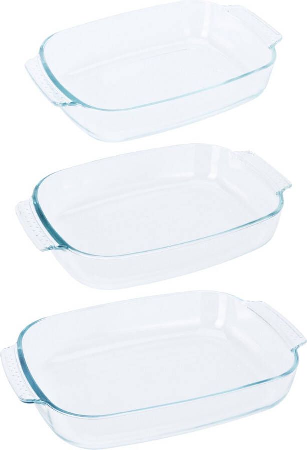 Excellent Houseware Ovenschalen 3-delige set glas ovaal 2 2.7 3.8 Liter vaatwasser bestendig Ovenschalen