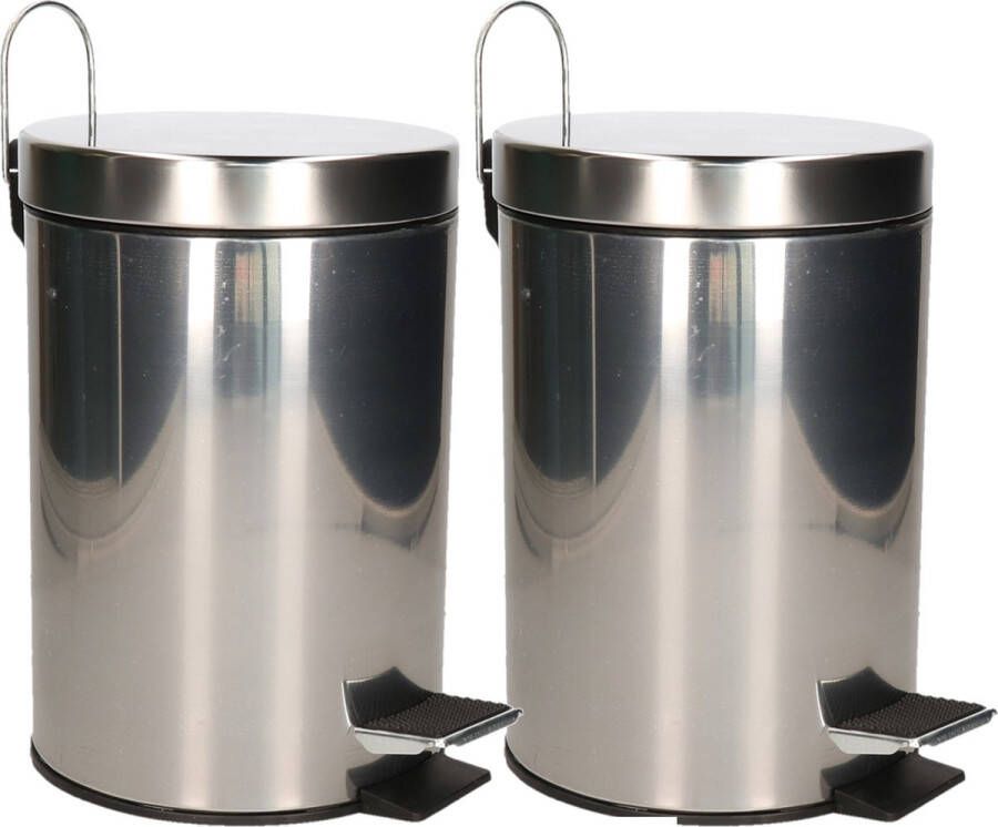 Excellent Houseware Pedaalemmer prullenbak vuilnisbak 2x 3 liter zilver RVS 17 x 25 cmA Pedaalemmers