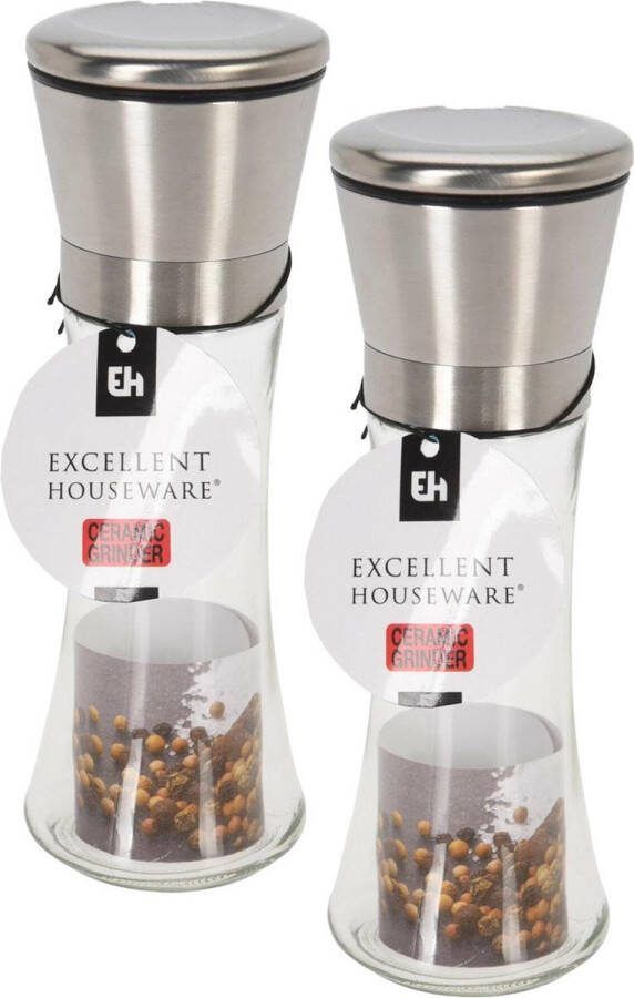 Excellent Houseware Pepermolen en zoutmolen glas rvs Instelbare maalgraad keramische maler