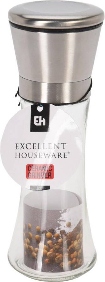 Excellent Houseware Pepermolen glas met ceramic grinder RVS deksel