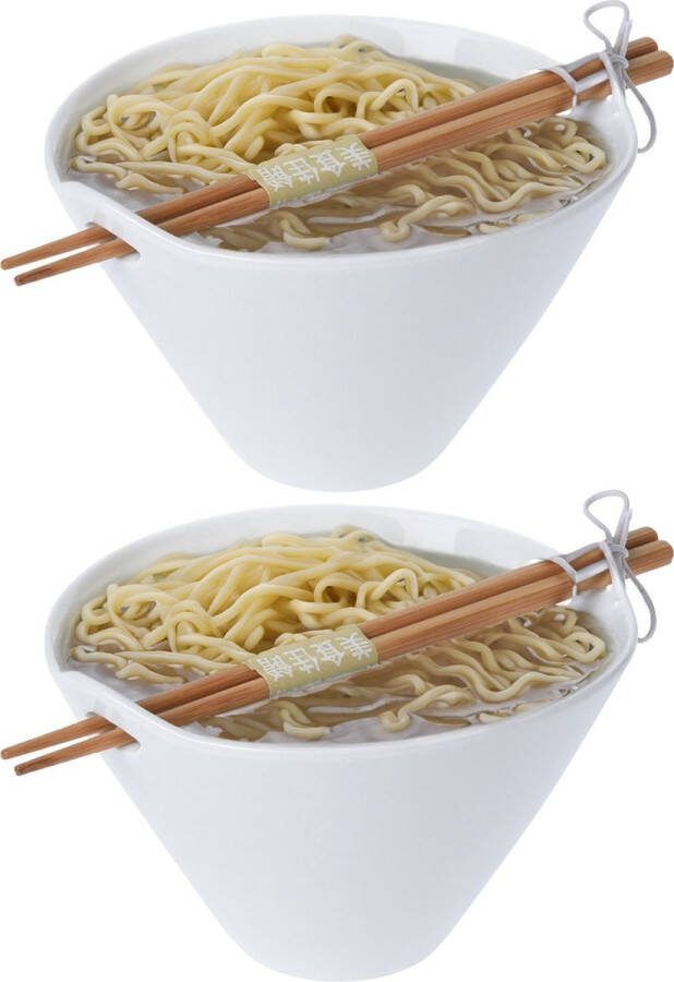 Excellent Houseware Ramen bowl 2x inclusief chopsticks porselein noodle kom set